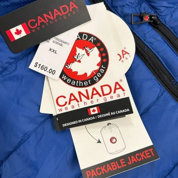 NWT Canada Weather Gear XXL Blue Packable Puffer Jacket $160 MSRP Lightweight